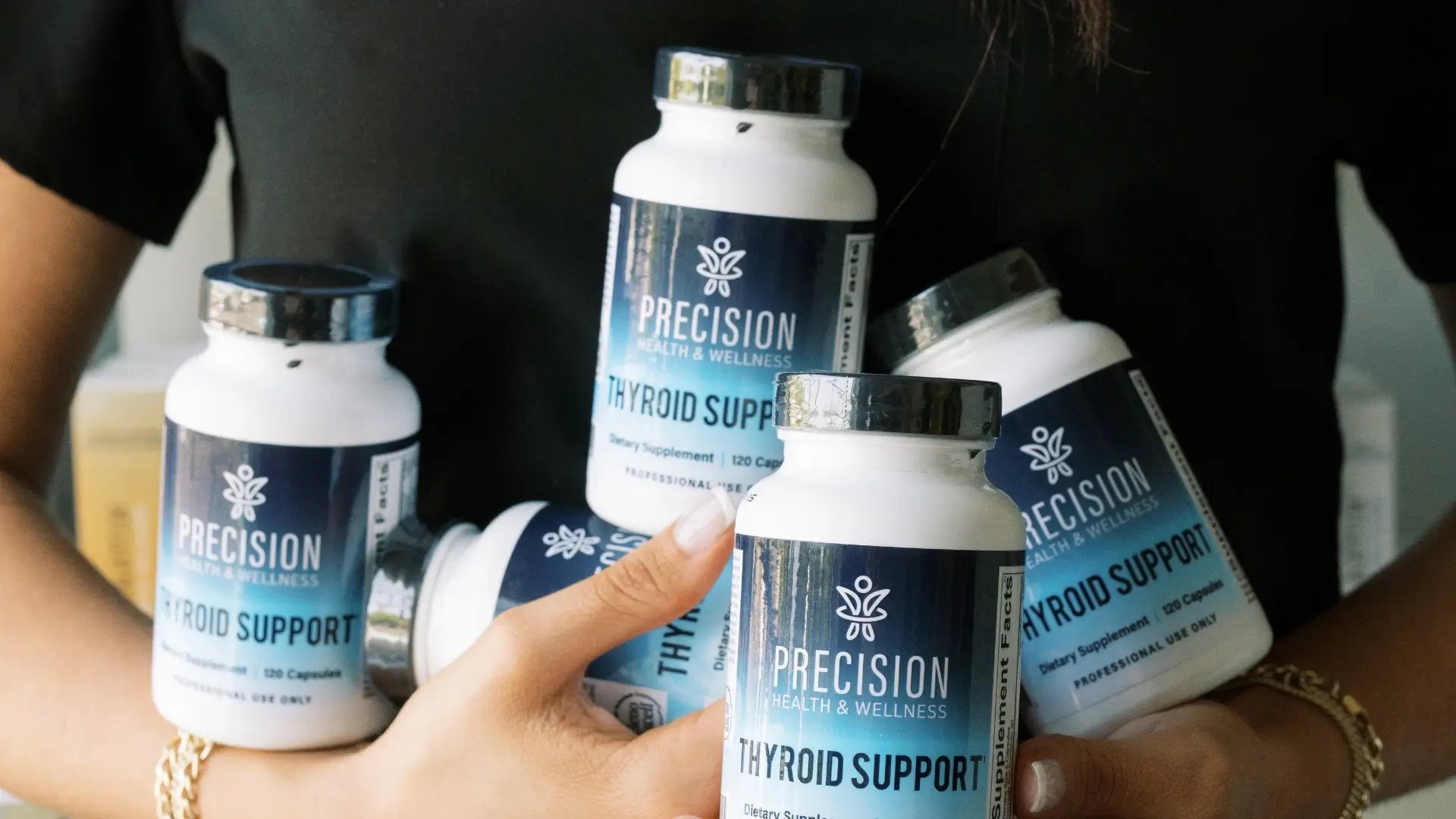 Thyroid Support supplement bottles for hormonal balance and wellness.